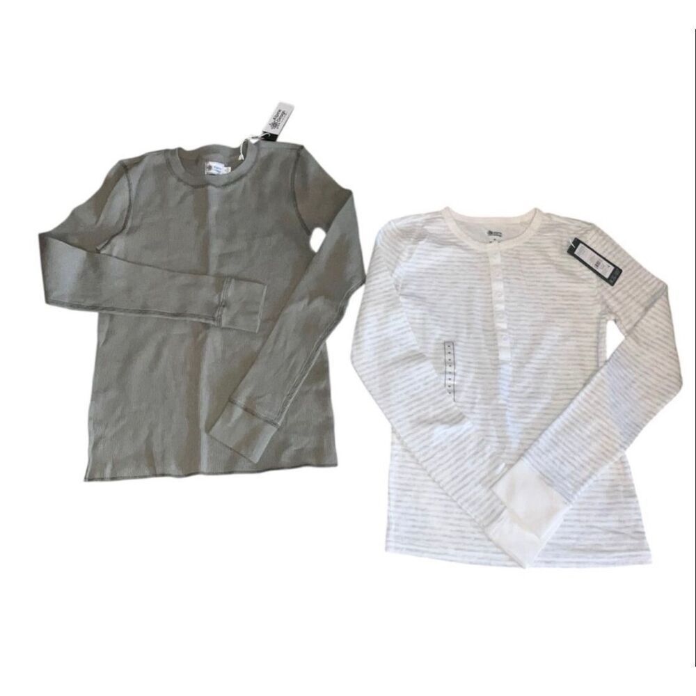 2 Alpine Design XS waffle olive green duo folds snow gray henley thermal shirts